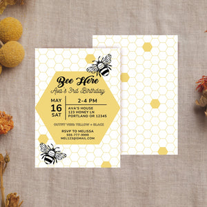 Editable Bee Here Birthday Party Digital Invitation