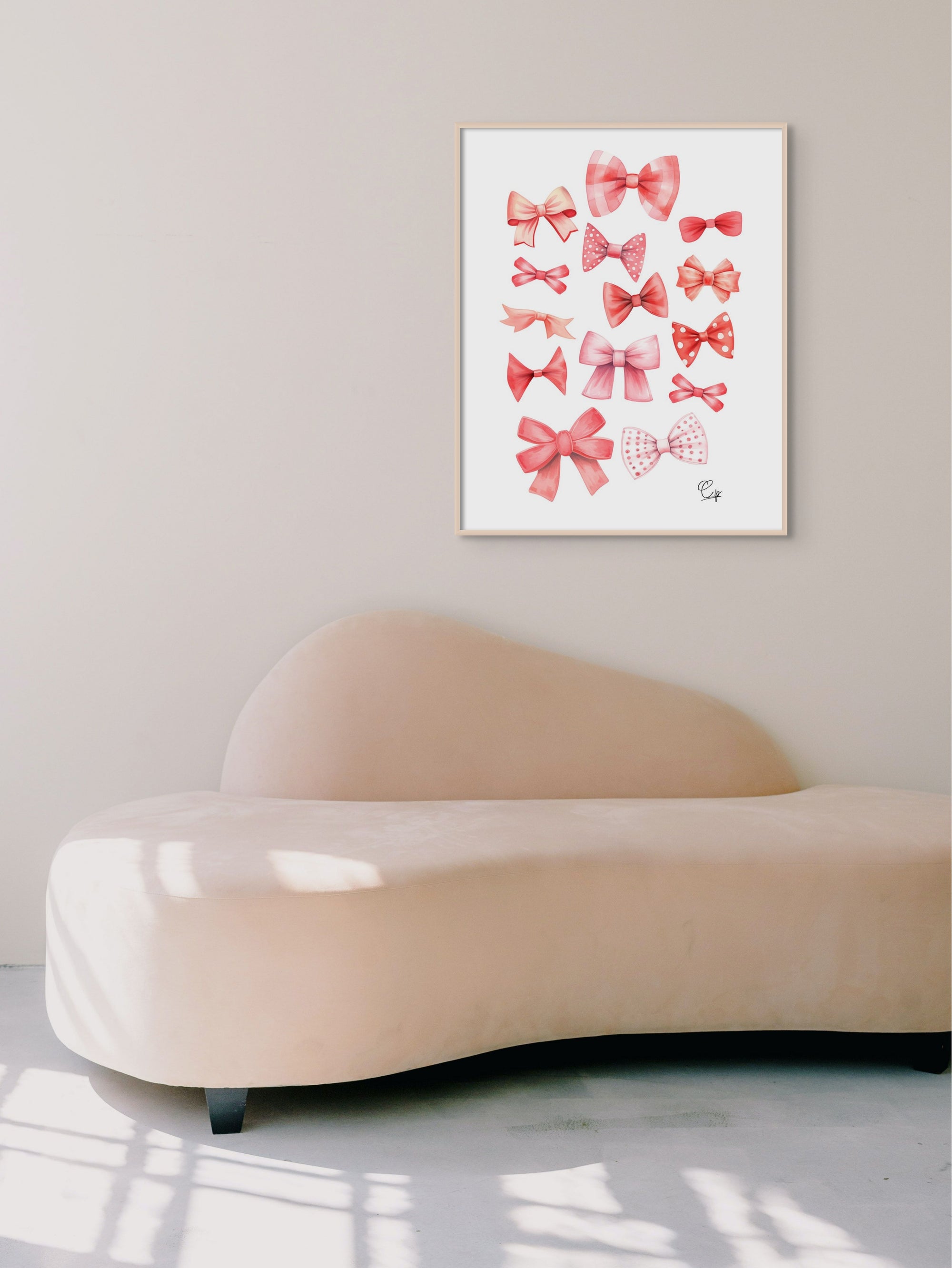 Pink and Red Bows Digital Print [Coquette Room wall Art] - Valentine's Day - Girl's Bedroom Watercolor Print