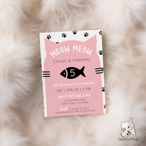 Editable Digital Meow Meow Cat Birthday Party Invitation
