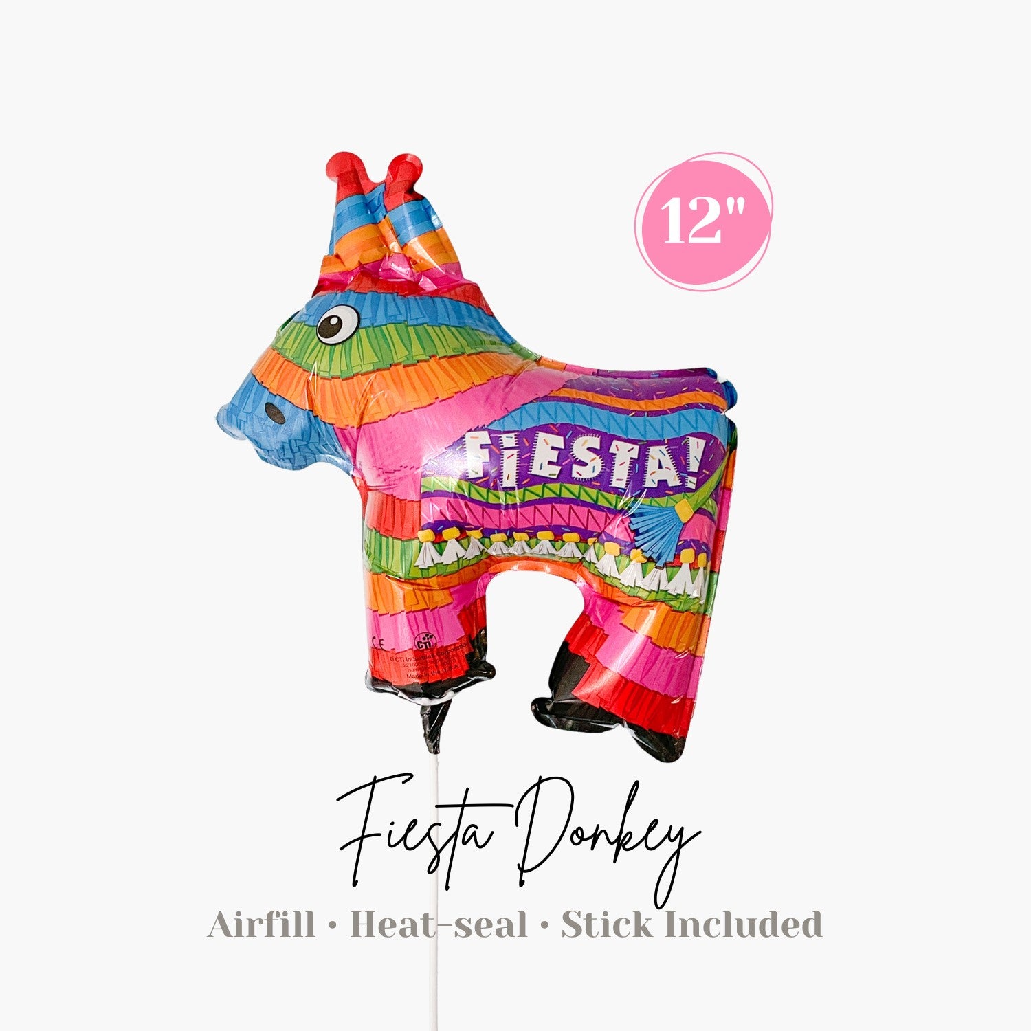 Mini Piñata Donkey Foil Balloon - Airfill & Heat-seal - Fiesta Birthday - Photo Prop - Loot Bag Fillers - Ottawa Balloons