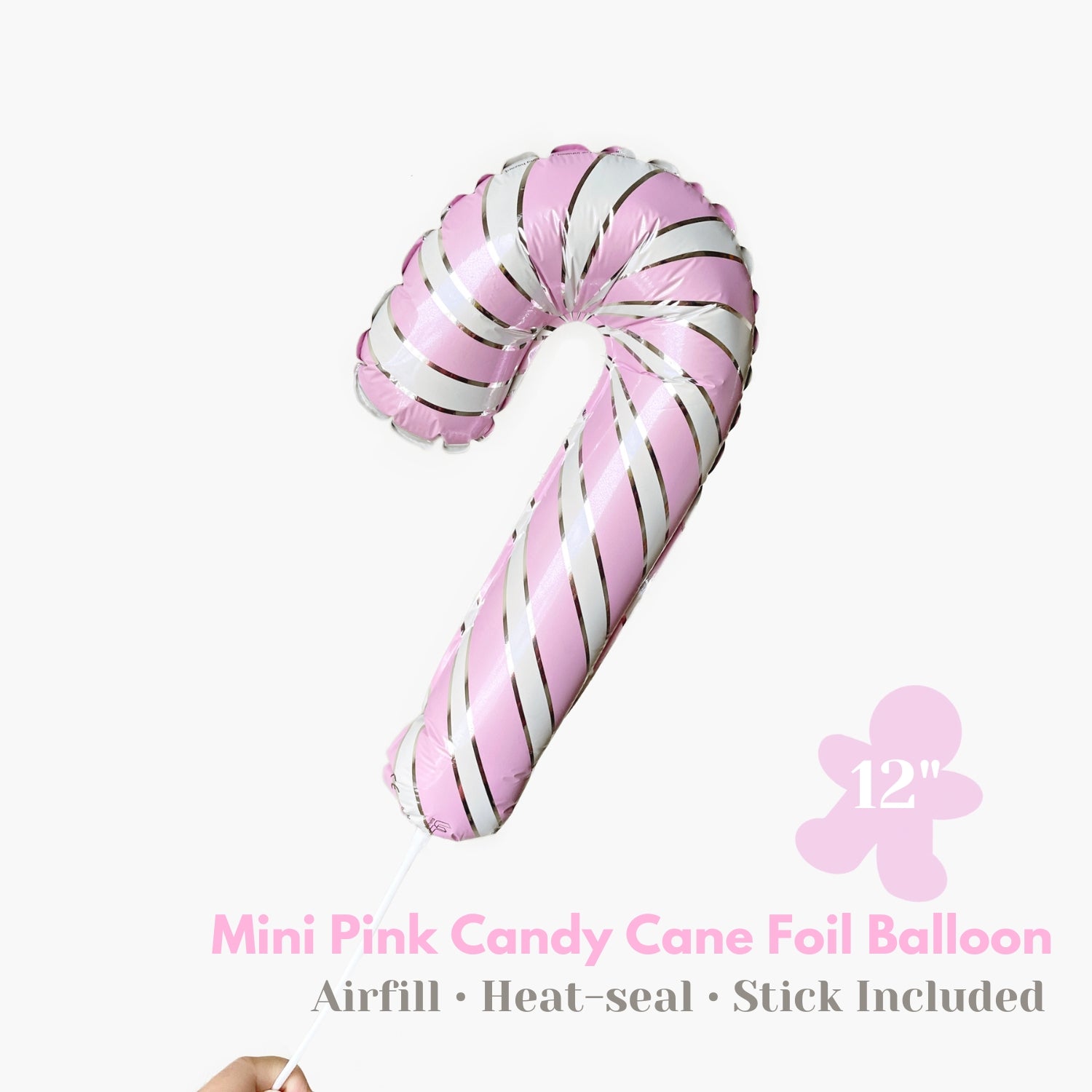 Mini Air-fill Pink Silver Candy Cane Foil Balloon 12" - Christmas Party Loot Bag Party Favor - Winter Holiday Photo Prop