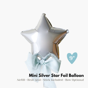 Air-fill Mini Silver Star Balloon with Bow - Kids Birthday Party Balloon Decoration - Photo Props - Party Favors - Twinkle Twinkle Little Star