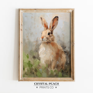 Rabbit in the Grass Print - Digital Printable Download - Farmhouse Kids Room Bunny Art - Rustic Easter Decoration for Children Playroom