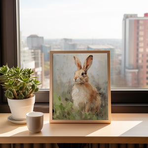 Rabbit in the Grass Print - Digital Printable Download - Farmhouse Kids Room Bunny Art - Rustic Easter Decoration for Children Playroom