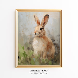 Rabbit in the Grass Print - Digital Printable Download - Farmhouse Kids Room Bunny Art - Rustic Easter Decoration for Children Playroom