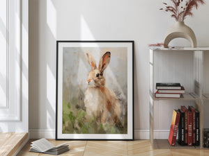 Rabbit in the Grass Print - Digital Printable Download - Farmhouse Kids Room Bunny Art - Rustic Easter Decoration for Children Playroom