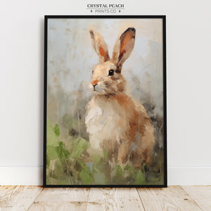 Rabbit in the Grass Print - Digital Printable Download - Farmhouse Kids Room Bunny Art - Rustic Easter Decoration for Children Playroom