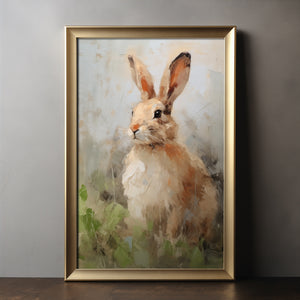 Rabbit in the Grass Print - Digital Printable Download - Farmhouse Kids Room Bunny Art - Rustic Easter Decoration for Children Playroom