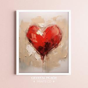 Red Heart Digital Print - Minimalist Valentine's Day Wall Art - Rustic Farmhouse Valentine Wall Decoration - Valentine's Day Gift for Her