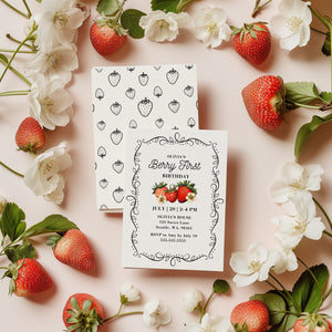 Editable Vintage Strawberry Birthday Party Invitation