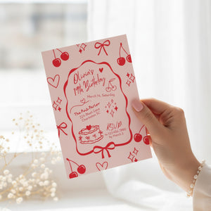 Coquette Cherries and Bows Birthday Party Digital Invitation - Editable