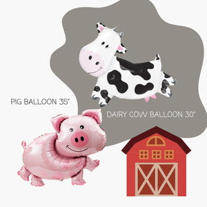 Pig and Dairy Cow Foil Balloons - Kids Barnyard Farm Animal Birthday Party Decorations