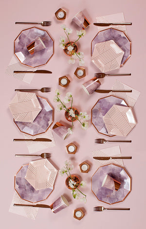 Amethyst - Pale Pink Rose Gold Striped Paper Plates Small
