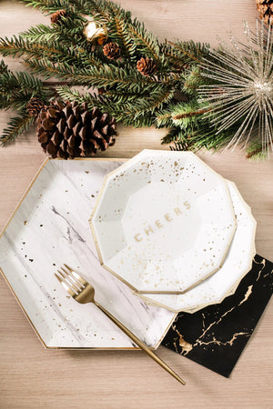Soiree - White & Gold Cheers Small Paper Plates