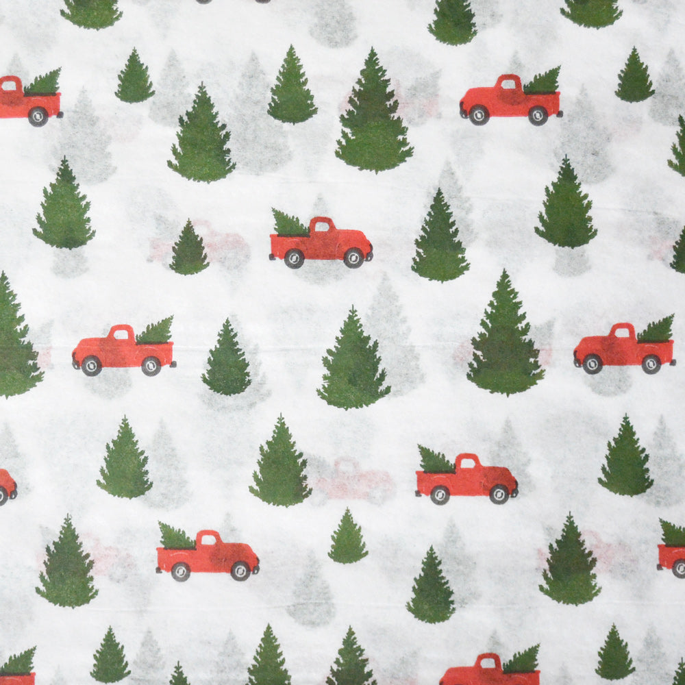 Cedar Trees and Retro Red Trucks Patterned Tissue Paper - Winter Holiday Gift Wrapping & DIY Projects Supplies