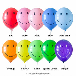 Colorful Latex Smiley Face Balloons 11" - Groovy Rainbow Birthday Party Balloon Decorations