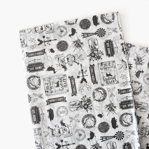 Rustic Farmhouse Illustrations Tissue Paper - Holiday Gift Wrapping & Christmas DIY Projects Supplies