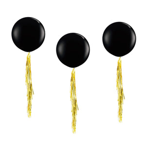 Jumbo Black Balloon with Gold Fringe Tail