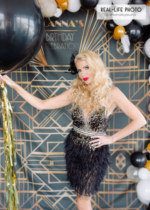 Jumbo Black Balloon with Gold Fringe Tail