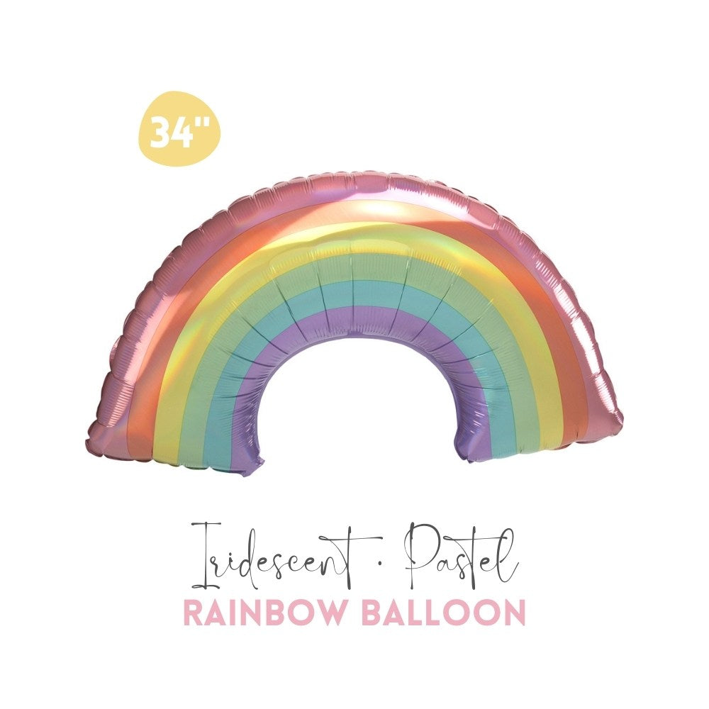 Iridescent Pastel Rainbow Foil Balloon 34-inch - Rainbow Birthday Party Decorations
