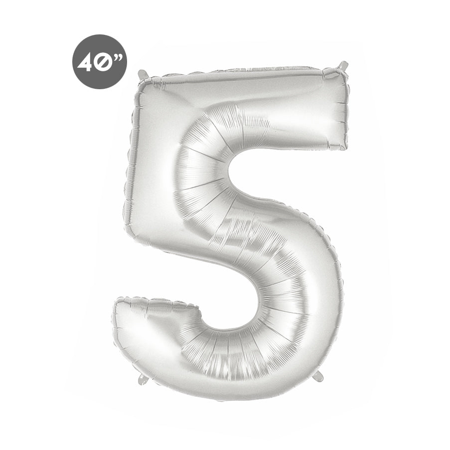 Jumbo Silver Number 5 Foil Balloon 40-inch