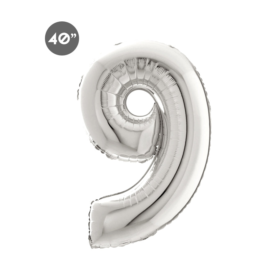 Jumbo Silver Number 9 Foil Balloon 40-inch