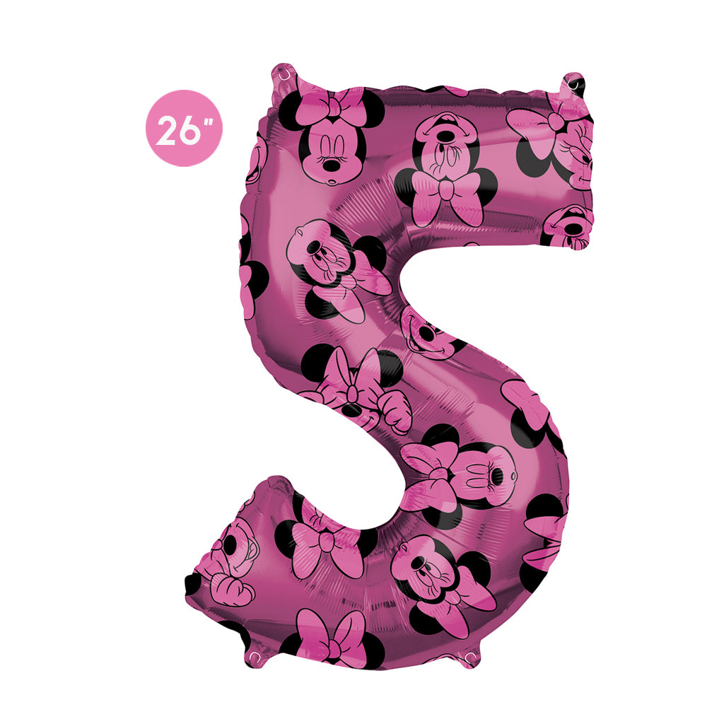 Minnie Mouse Number 5 Balloon Mid-size 26-inch - Licensed Disney Minnie Mouse Number Balloon - Fifth Birthday Decoration