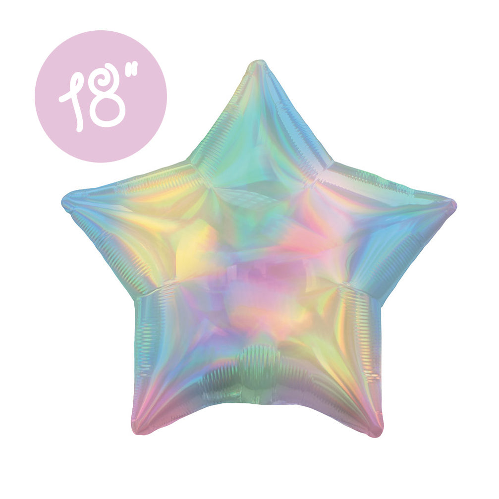 Iridescent Pastel Rainbow Star Balloon 18" - Rainbow Birthday Party Star Balloons