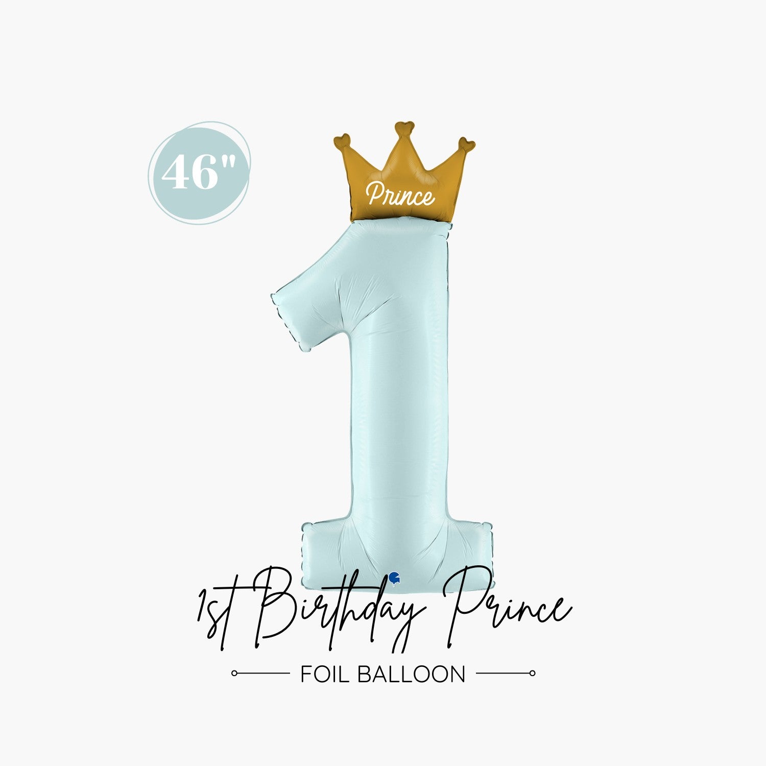 Jumbo 1st Birthday Prince Mylar Balloon 46" - Blue Number 1 with Gold Crown - Cake Smash - Ottawa Balloons