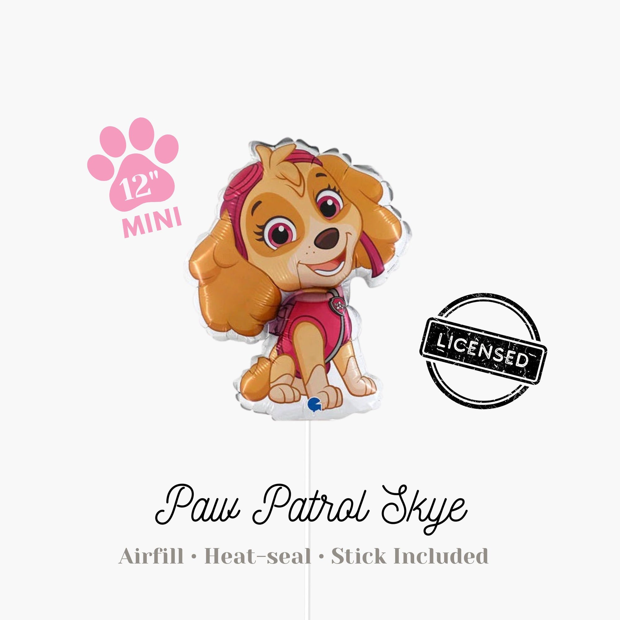 Paw Patrol Skye balloon with pink hair on a white background
