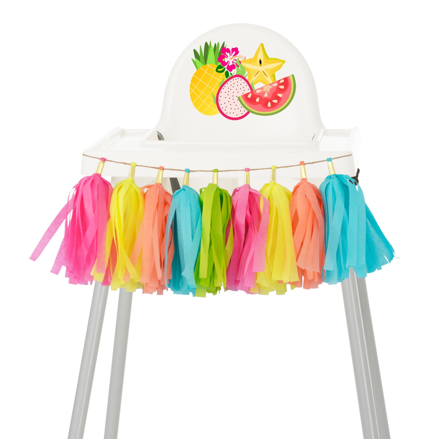 Aloha Fruity High Chair Garland - Hawaiian Tropical Fruit First Birthday & Cake Smash Decorations
