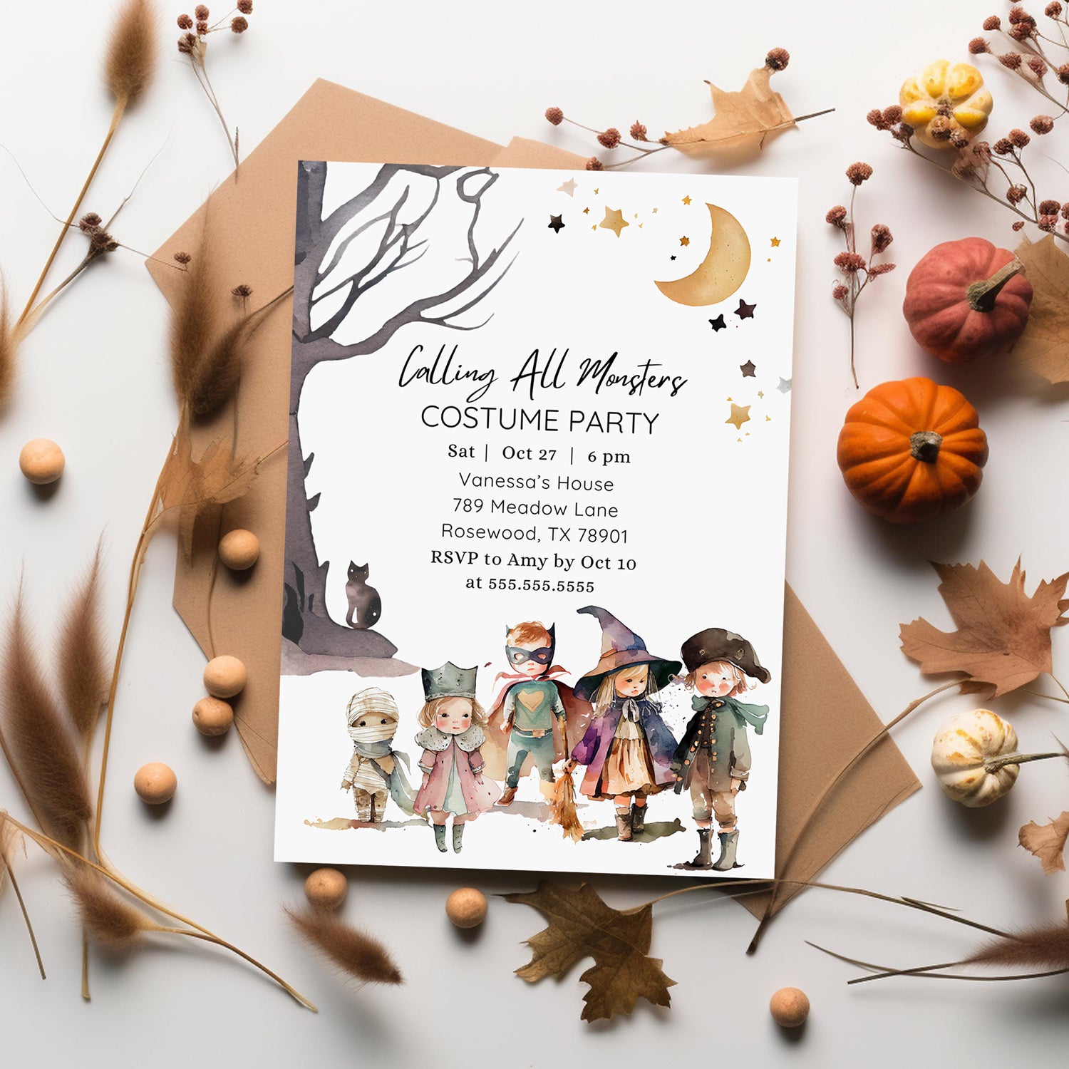 Editable Digital Halloween Costume Party Invitation - Halloween Children Birthday Party Digital Invitation - Canva Template Instant Download