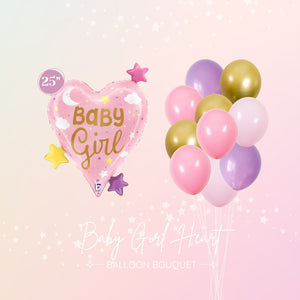 Baby Girl Heart Balloon Bouquet - Baby Girl Shower - Helium Balloons