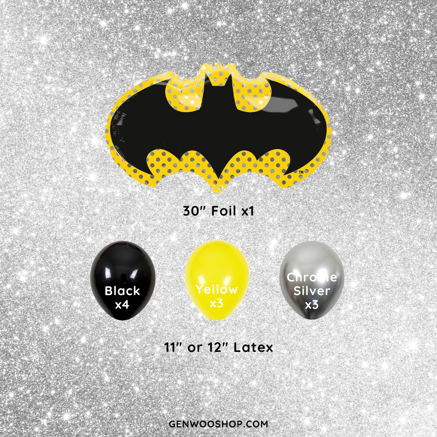 Licensed Batman Symbol Foil Balloon and Latex Balloon Bouquet - Boy Superhero Birthday Party Decors - Helium Balloons