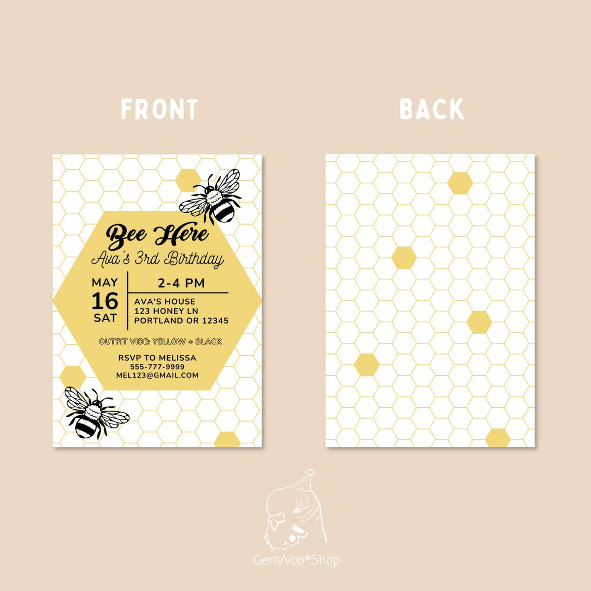 Editable Bee Here Birthday Party Digital Invitation