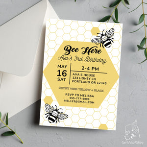 Editable Bee Here Birthday Party Digital Invitation