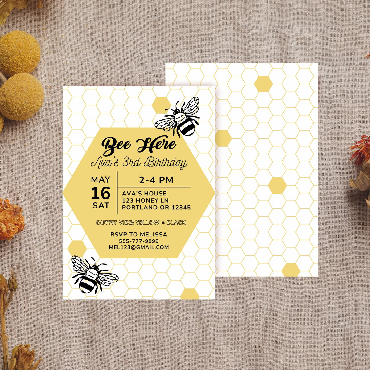 Editable Bee Here Birthday Party Digital Invitation