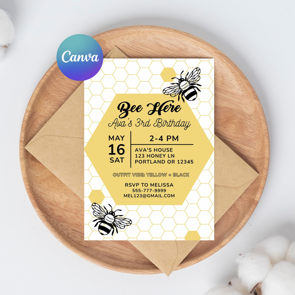 Editable Bee Here Birthday Party Digital Invitation