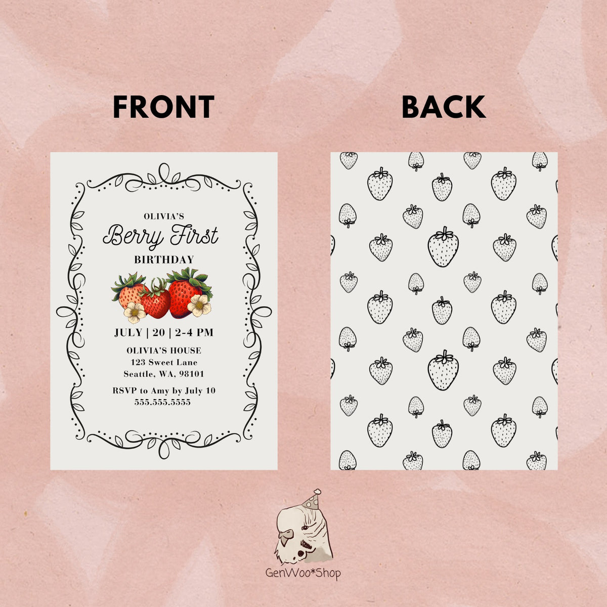 Editable Vintage Strawberry Birthday Party Invitation