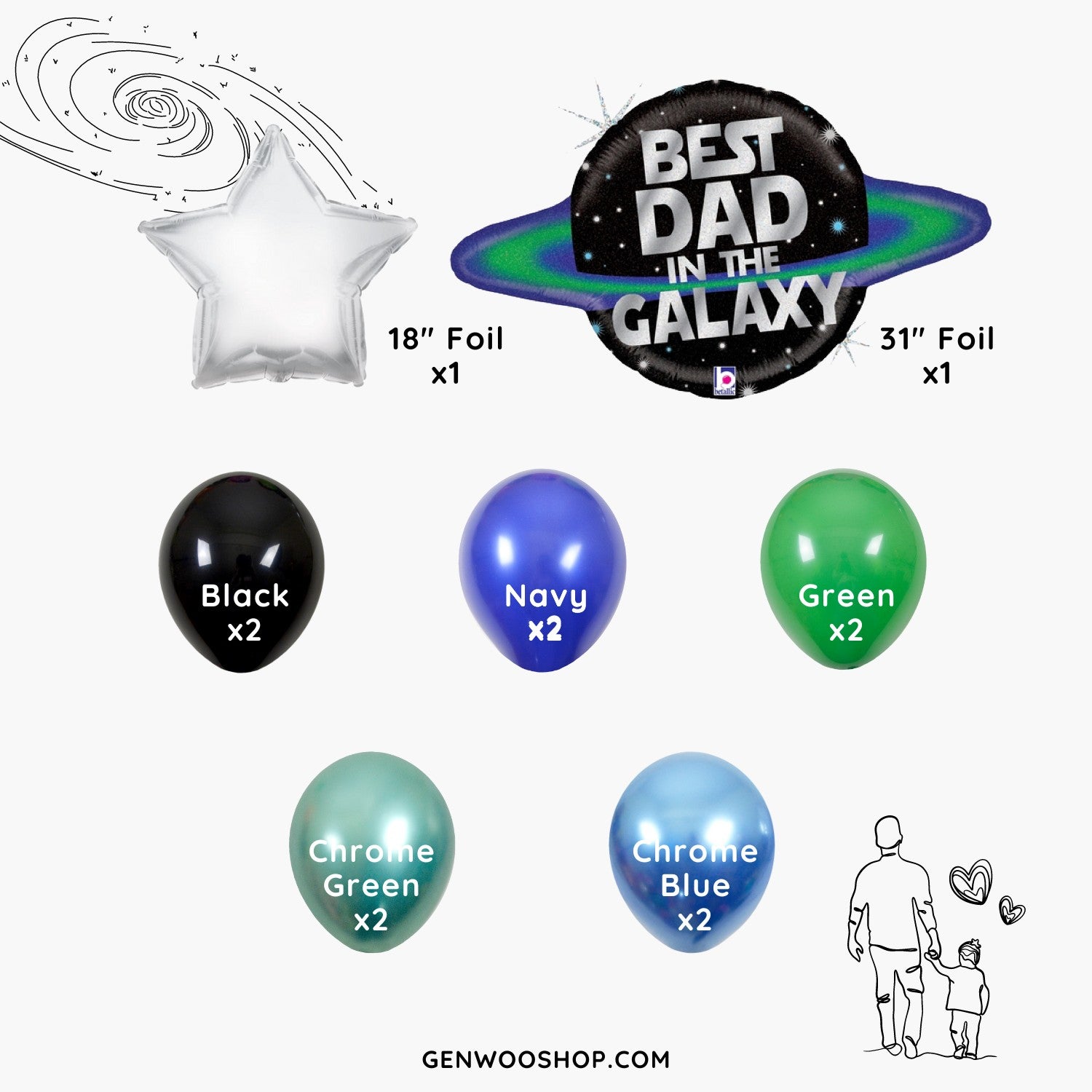 Best Dad in the Galaxy Balloon Bouquet - Happy Father's Day - Ottawa Helium Balloon Services