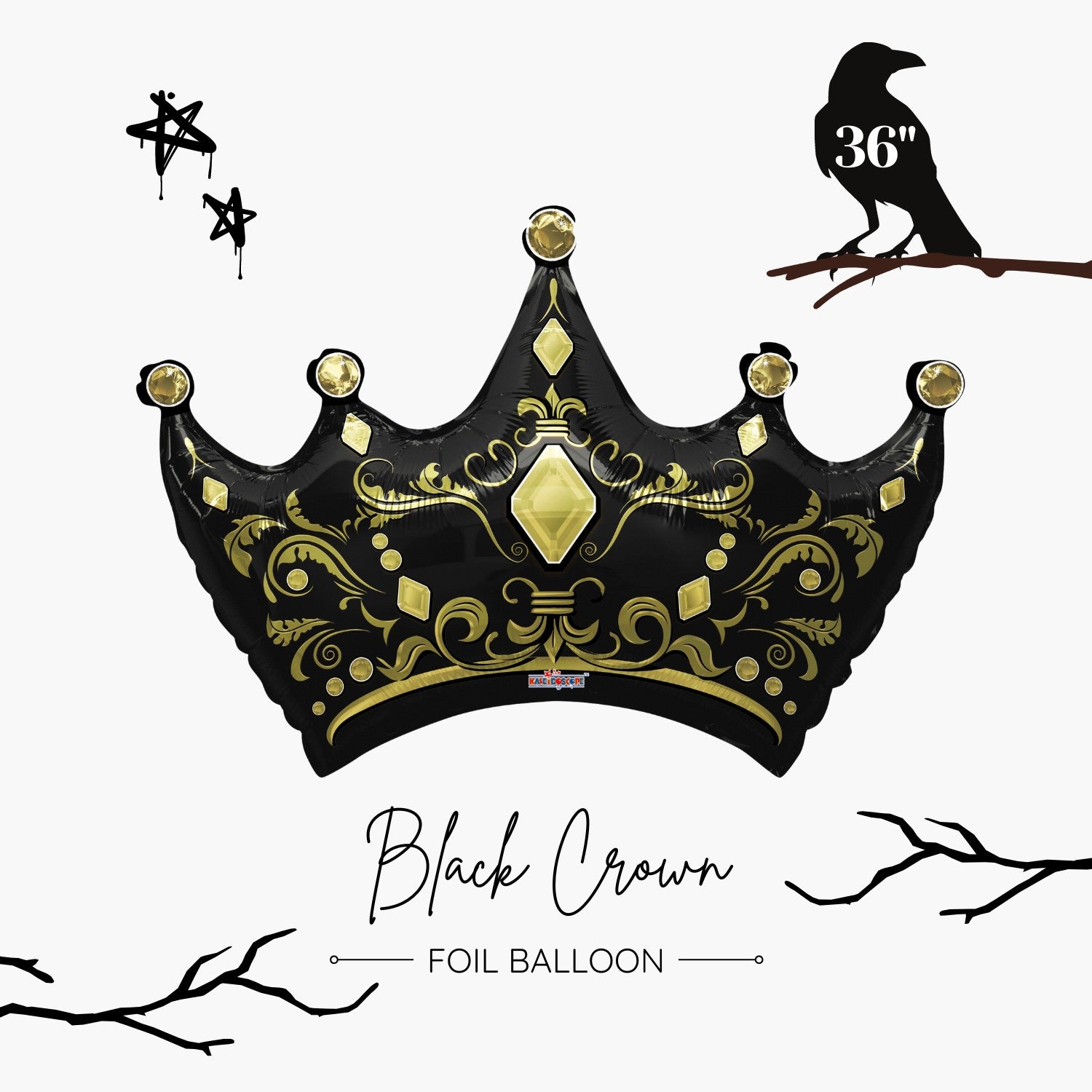 Black Crown Foil Balloon 36" - Gothic Halloween Party Balloon - Ottawa Balloon Shop