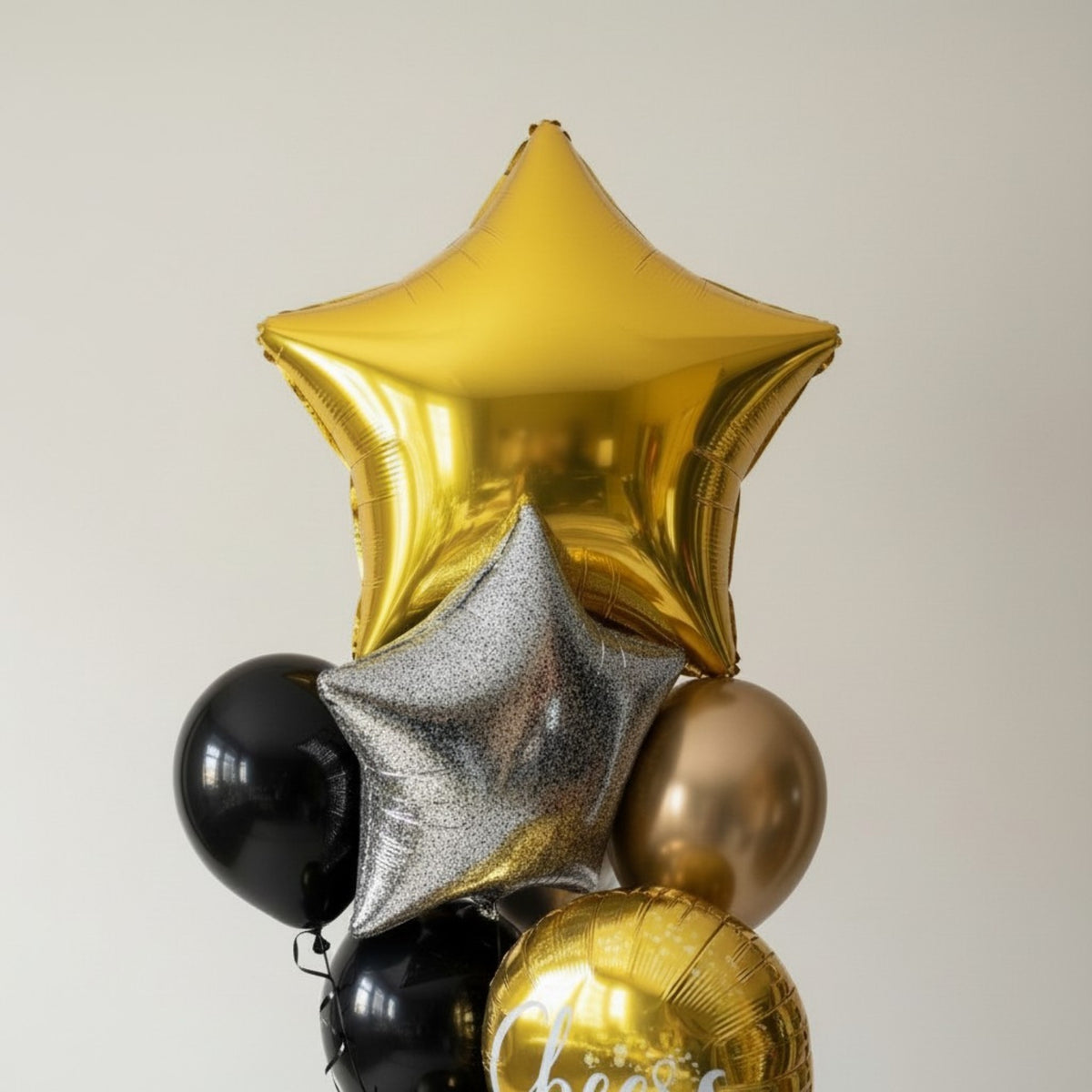 Black Gold Silver Helium Balloon Bouquet