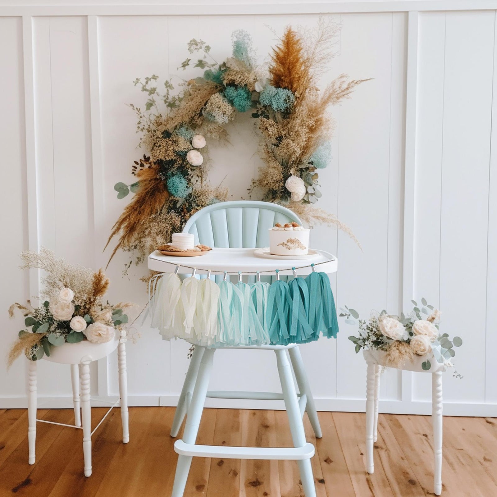 Blue Ombre High Chair Garland - Ocean Beach First Birthday High Chair Banner - Boy Cake Smash - by GenWooShop