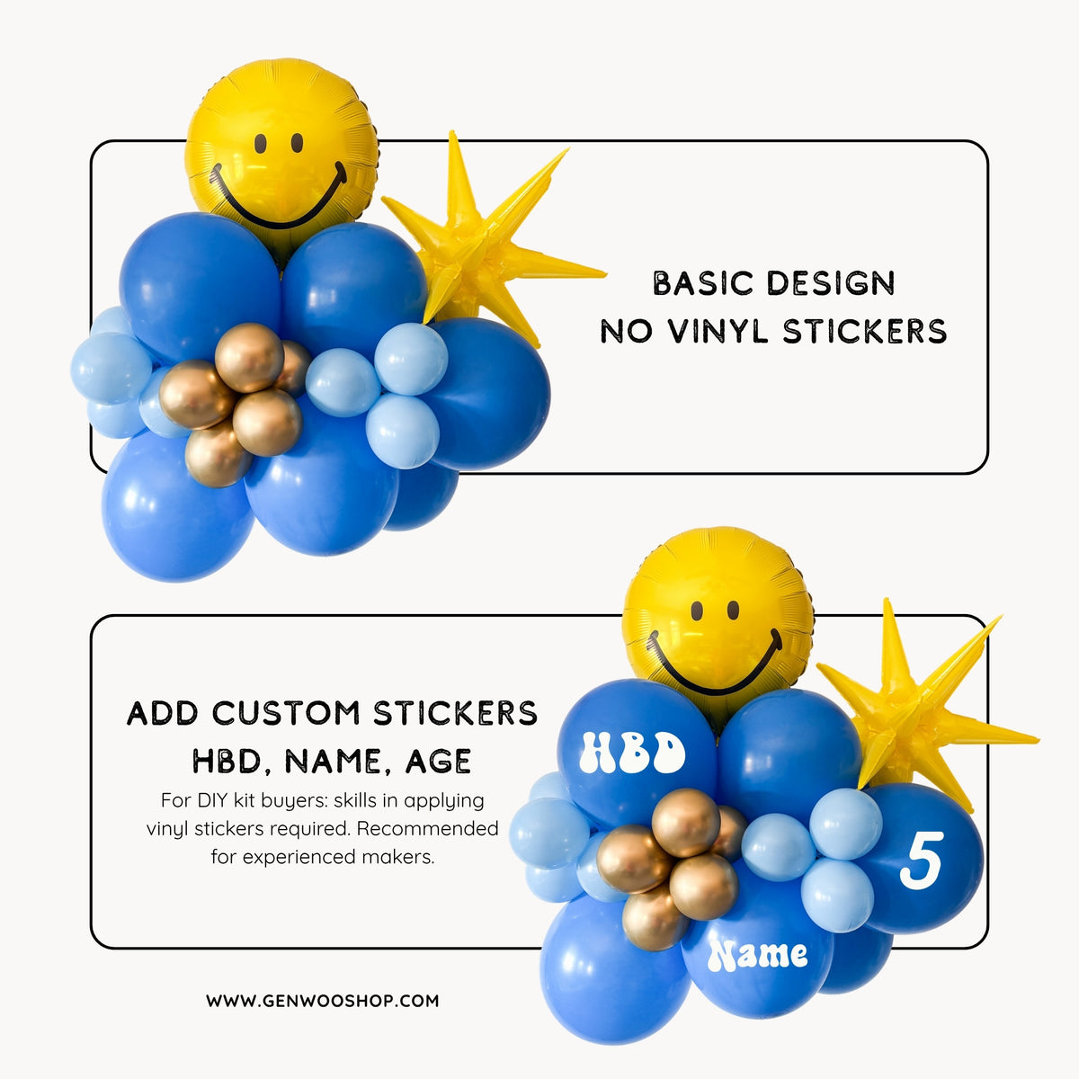 Blue and Yellow Smiley Balloon Cluster