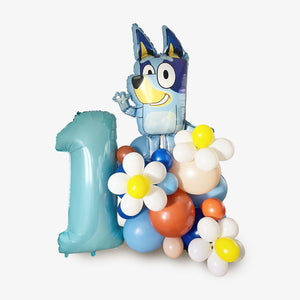 Bluey Daisy Balloon Tower With Baby Blue Number