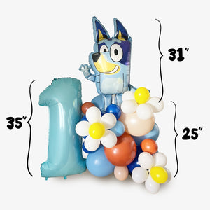 Bluey Daisy Balloon Tower With Baby Blue Number