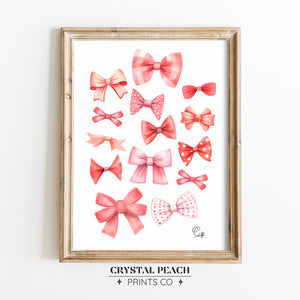 Pink and Red Bows Digital Print [Coquette Room wall Art]