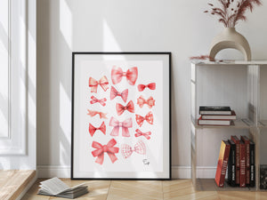 Pink and Red Bows Digital Print [Coquette Room wall Art]