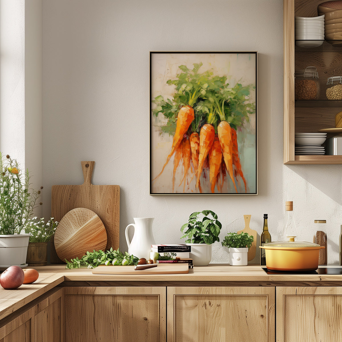 Carrots Digital Print - Easter Home Decors - Vegetables Still Life Painting - Spring Kitchen Wall Art - Modern Farmhouse Dinning Room