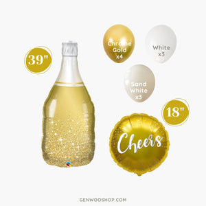 Cheers Balloon Bouquet - Gold Bubbly Wine Champagne Bottle Balloon